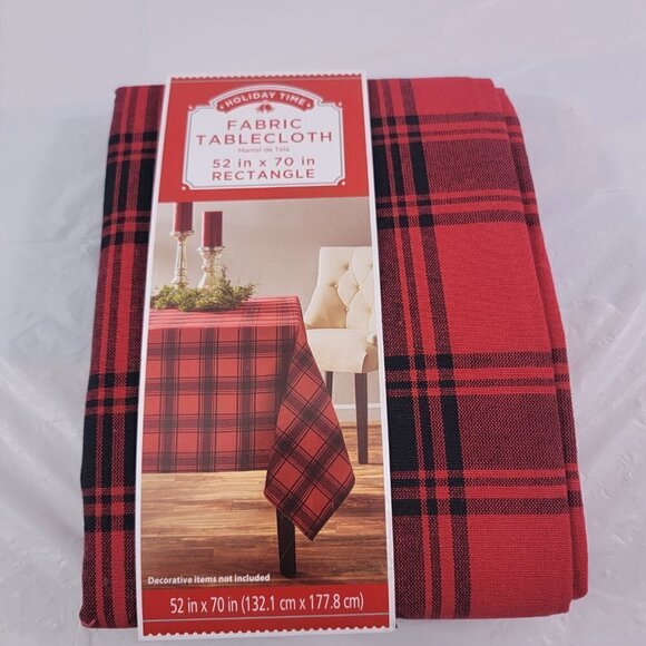 Holiday Time Buffalo Plaid Red & Black Fabric Tablecloth - 52" x 70" Rectangle - Picture 4 of 9